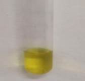 A yellow liquid in a test tube

Description automatically generated