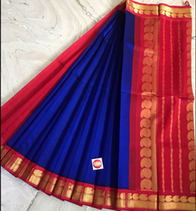A blue and red saree

Description automatically generated