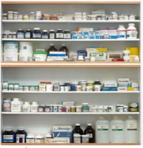 A shelf with medicine bottles and containers

Description automatically generated