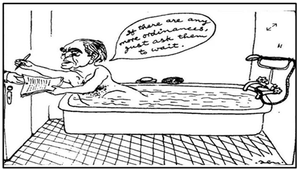 A cartoon of a person in a bathtub

Description automatically generated