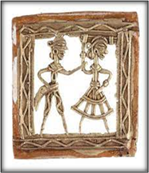 Brass Dhokra Art Square Wall Hanging Depicting A Rural Working Couple