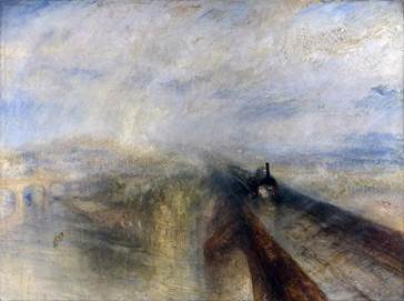 A painting of a train going through a foggy landscape

Description automatically generated with low confidence
