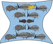 A group of animals on a blue background

Description automatically generated
