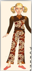 A person wearing a brown and orange outfit

Description automatically generated