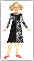 A cartoon of a person in a dress

Description automatically generated